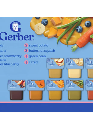 Gerber Stage 2 Baby Food, Fruit & Veggie Favorites Tubs, Baby Puree, Variety 32PK
