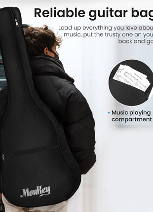 Moukey 41 inch Acoustic Guitar for Beginners Adult Teen Full Size Guitarra Acustica with Chord Poster, Gig Bag, Tuner,Steel Strings, Capo, Strap   Black
