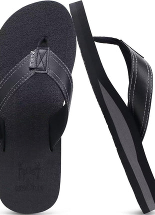 KuaiLu Mens Leather Flip Flops Arch Support Summer Beach Pool Water Thong Sandals Waterproof Essentials Walking Shoes Slip on Orthotic Casual Sport Cushioned Wide Slides Shower Slippers Khaki Size 11