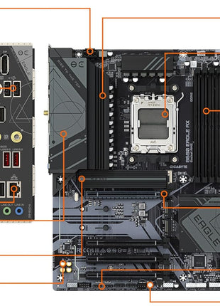 GIGABYTE B650 Eagle AX AM5 LGA 1718 ATX Motherboard, DDR5, Triple M.2 Slots (1x PCIe 5.0, 2X PCIe 4.0), USB 3.2 Gen2x2 Type-C, WiFi 6E, Realtek GbE LAN