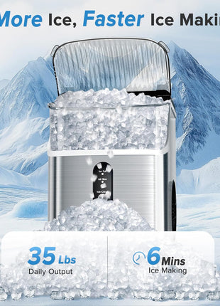 Nugget Ice Maker Countertop,34lbs/24H Portable Ice Machine with Crushed Ice | Self-Cleaning, One-Click Operation for Home, Kitchen, Office Use, Silver