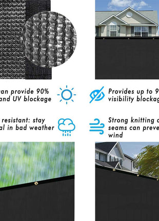 UPGRADE Privacy Screen 6' x 50' Fence Commercial Shade Cover with Brass Grommets Heavy Duty Perfect for Outdoor Back Yard, Black, Customizable