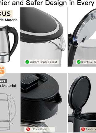 AZEUS Electric Kettle 1500W Tea Kettle, 1.8L Large Capacity with Auto Shut-Off and Boil-Dry Protection, BPA-Free