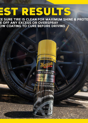 Meguiar's G190315 Ultimate Insane Shine Tire Coating, gives a Finish that Creates a Lasting Wet-Look for a Classic Black Shine, Easy to Use, No Hassle, No Mess, Ultimate Protection, 15 Oz Aerosol Can