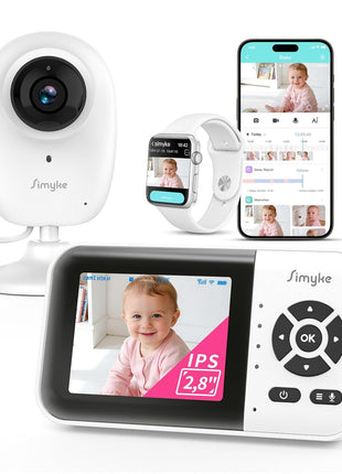 Simyke Smart Video Baby Monitor with Camera and Audio,Dual Mode,WiFi On/Off Switch,2.8inch Display,App,1080p Camera,1500ft Long Range,Night Vision,2-Way Talk,AI Baby Growth Album Function