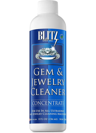Blitz Gem & Jewelry Cleaner Liquid Concentrate for Gold, Silver, & Platinum Jewelry Cleans Non-Porous, Precious & Semi-Precious Stones. Non-Toxic, Non-Abrasive, & Planet Friendly Made in USA 8oz