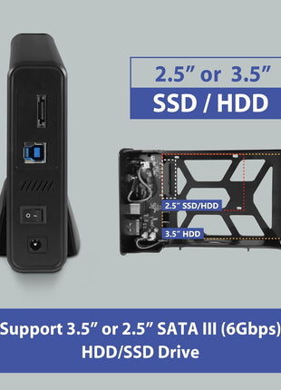 Vantec NexStar JX, USB 3.2 Gen1x1, 3.5" or 2.5" SATA III HDD/SSD Drive Green Enclosure with eSATA (NST-358SU3-BK), Black