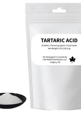 Tartaric Acid Food Grade - 8 Oz (226.8 g) - Used In Making Wine Cider Mead Beer Baking - Sold by CAPYBARA Distributors Inc.