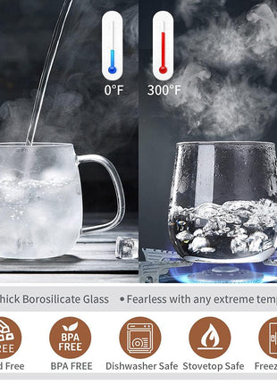 DOPUDO Glass Tea Cup with Infuser and Lid, 17.6oz/520ml Large Borosilicate Teacup,Tea Glass, Clear Mug for Loose Leaf Tea, Blooming Tea, Microwave & Dishwasher Safe   Tea Maker Gift for Birthday