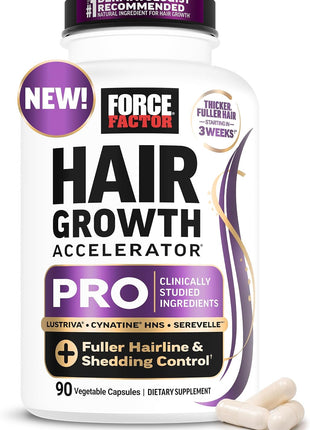 Force Factor Hair Growth Accelerator Pro with Clinically Studied Lustriva | Biotin, Keratin, Saw Palmetto & Hair Growth Vitamins, Hair Growth Supplement for Women, Results in 3 Weeks, 90 Capsules
