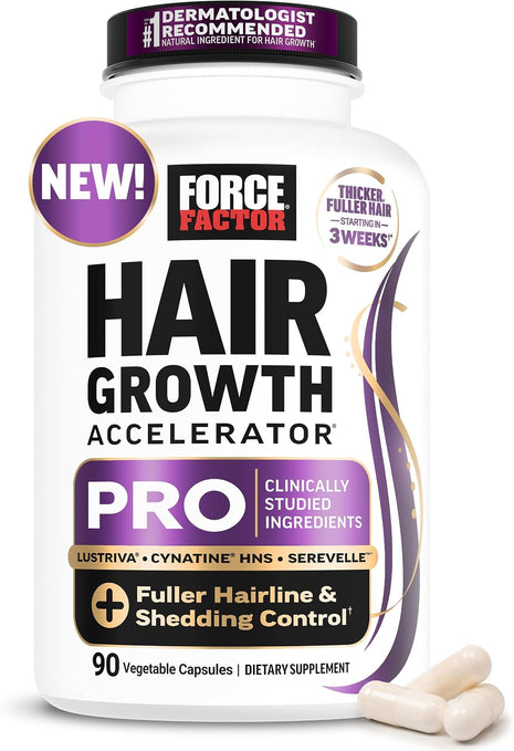 Force Factor Hair Growth Accelerator Pro with Clinically Studied Lustriva | Biotin, Keratin, Saw Palmetto & Hair Growth Vitamins, Hair Growth Supplement for Women, Results in 3 Weeks, 90 Capsules