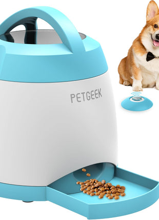 PETGEEK Automatic Dog Feeder Toy, Interactive Cat Dog Puzzle Toys Treat Dispensing, Electronic Dog Food Dispenser Remote Control, Safe ABS Material Pet Toy for All Breeds of Dogs Cats, Blue Color