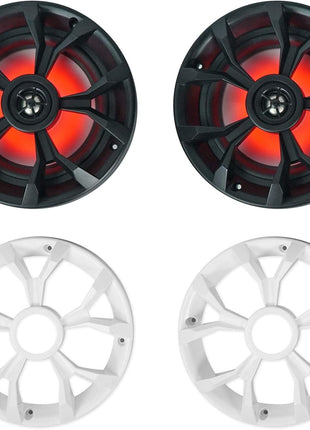Rockville RKL65MBW (2) 6.5 inch 700W Marine Speakers, 4 Ohm, LED Lights, CEA Compliant, Coaxial, Waterproof, Black/White Grilles for Boats, ATVs, UTVs