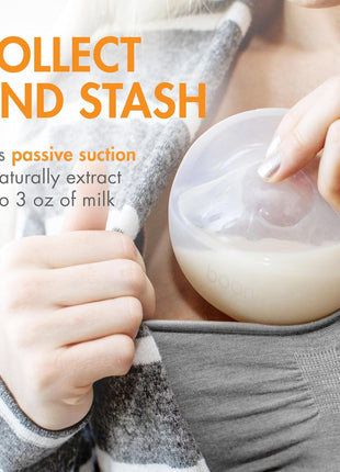Boon Trove Silicone Manual Breast Pump - Discreet Milk Collector - 2 Count | Hands Free Breast Pump, Includes Canvas Travel Pouch, Breastfeeding Essentials, Passive Suction, Collects Up To 3 Ounces