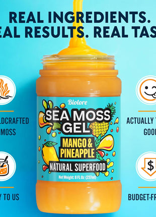 Biolore Sea Moss Gel Mango-Pineapple Made in USA Raw Wildcrafted Irish Seamoss Essential Vitamins Trace Minerals Vegan Superfood, Jam, Jelly & Sweet Spread Gifts (Mango-Pineapple 8OZ)