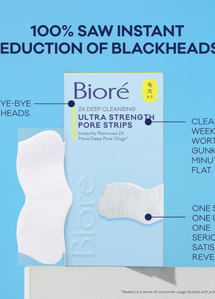 Biore Witch Hazel Ultra Strength Blackhead Remover Pore Strips, 18 ct | Deep Cleansing Nose Strips, C-Bond Technology, Clears Pores 2x More, Oil-Free, Non-Comedogenic, 18 Count