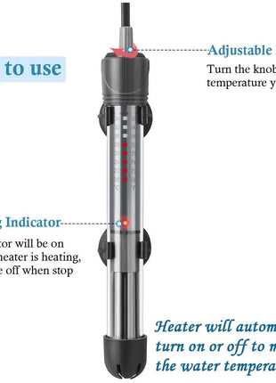 HITOP 25W 50W 100W 200W 300W Adjustable Aquarium Heater, Submersible Fish Tank Heater Thermostat with Suction Cup (50W)