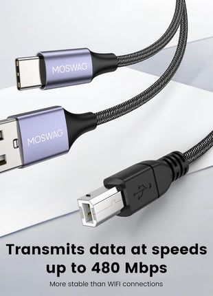 MOSWAG 2in1 USB Printer Cable 3.28FT/1M with USB C to MIDI Cable Printer Cable,USB MIDI Cable USB C to USB B MIDI Cable,Cable,Compatible with Music Instrument,Piano,Midi Keyboard,USB Microphone