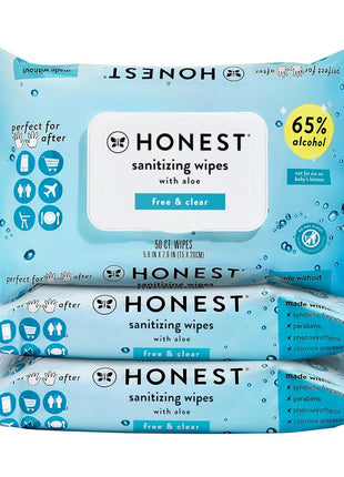 The Honest Company Fragrance Free Sanitizing Alcohol Wipes | Antibacterial  Safe for Hands | Kills 99% of Germs, Made With Aloe | 150 Count (3 Packs of 50)