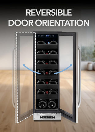 Whynter BWR-208SB Stainless Steel 12 inch Built-in 20 Bottle Undercounter Wine Refrigerator with Reversible Door, Digital Control and Lock