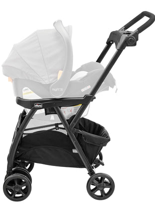 Chicco KeyFit Caddy Baby Stroller Frame with Adjustable Handle, Parent Tray | Accepts all Chicco infant car seats, compact travel stroller, under 12 lbs, all-wheel suspension, cup holders, Black/Black
