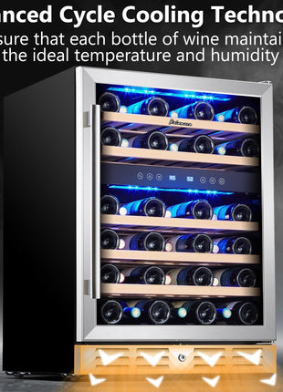 Kalamera 24 inch Wine Cooler, 37 Bottle Dual Zone Built-in or Freestanding | Wine Fridge with Stainless Steel Reversible Glass Door, for Home, Kitchen or Office