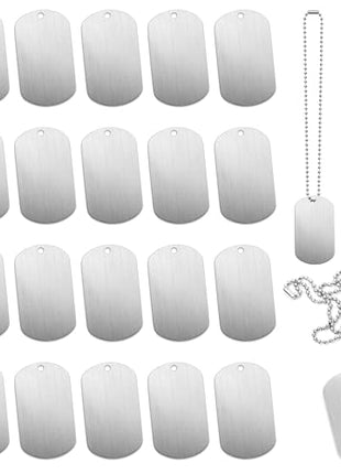 30 PCS 2"x1" Stamping Blank Dog Metal Tags Stamping Aluminum Tag Pendants Shield Shape with Chain Necklaces, Hip Hop Style Pet Dog Name Number Tags Personalized Pendant