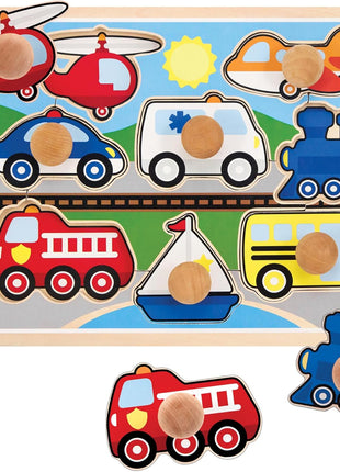 Melissa & Doug Vehicle Jumbo Knob Puzzle, Wooden Peg Puzzle for Toddlers, Educational Toy for Shape Recognition and Fine Motor Skills, Ages 1+