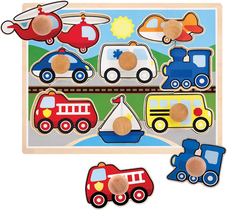 Melissa & Doug Vehicle Jumbo Knob Puzzle, Wooden Peg Puzzle for Toddlers, Educational Toy for Shape Recognition and Fine Motor Skills, Ages 1+