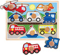 Melissa & Doug Vehicle Jumbo Knob Puzzle, Wooden Peg Puzzle for Toddlers, Educational Toy for Shape Recognition and Fine Motor Skills, Ages 1+