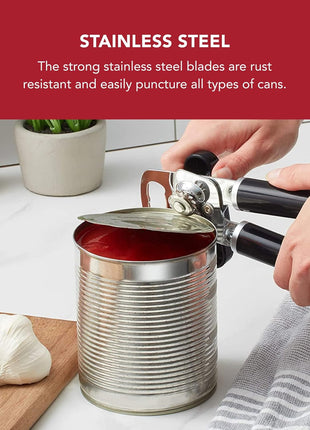 KitchenAid Classic Multifunction Can Opener and Bottle Opener Easy to Use, Razor Sharp Stainless Steel Cutting Wheel, Soft Ergonomic Handles, Black