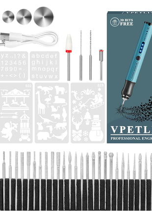 Engraving Pen by VPETLITM, Ultimate Cordless Portable Tool for Artists & DIYers - Engrave 50+ Surfaces - Beginner Friendly - Rechargeable - Free 30 Bits & Mastery Guide & Stencils