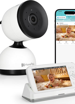 Smart WiFi Baby Monitor with 5-Inch Screen: 355° Pan-Tilt-Zoom Camera, HD Night Vision, Two-Way Audio, Cry Detection, Temp Sensor, 24/7 App Recording – Easy Setup, Baby Essentials for New Parents