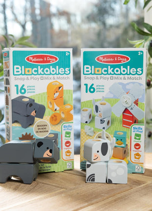 Melissa & Doug BlockablesTM Farm and Woodland 2-Pack Bundle Connectable Wooden Building Blocks Preschool Play Set Toy