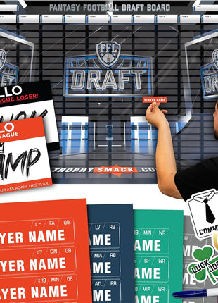 TrophySmack Extra Large Fantasy Football Draft Board 2026, Live Draft Kit | 8-12 Teams, 24 Rounds, 500+ Player Label Stickers, Rookies Included, 2026 Fantasy Football Draft Board Draft Party Ready