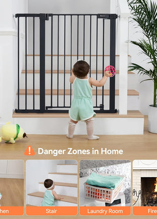 COMOMY 36" Extra Tall Baby Gate for Stairs, Fits 29.5" to 48.8" Openings | Auto Close Extra Wide Dog Gate for House, Pressure Mounted Easy Walk Through Pet Gate with Door, Black