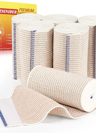FRESINIDER Premium Elastic Bandage Wrap, 6 Pack 4 inch Cotton Latex Free Compression Bandage Wrap with Touch Closure at Both Ends, Support & First Aid for Sports, Medical, and Injury Recovery