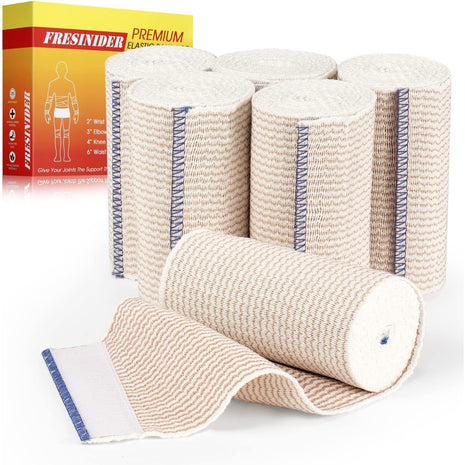 FRESINIDER Premium Elastic Bandage Wrap, 6 Pack 4 inch Cotton Latex Free Compression Bandage Wrap with Touch Closure at Both Ends, Support & First Aid for Sports, Medical, and Injury Recovery