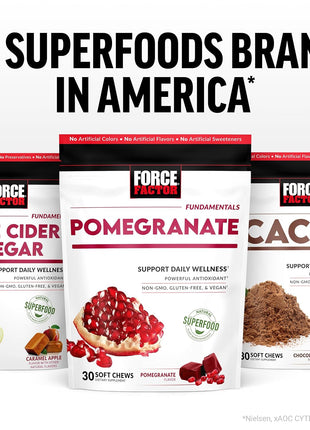 Force Factor Pomegranate Soft Chews for Healthy Aging | Made with Real & Premium Pomegranate Juice Powder, Non-GMO, Gluten-Free, Vegan, Pomegranate Flavor, 30 Soft Chews