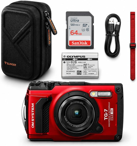 OM System Tough TG-7 Waterproof Camera Bundle with 64GB Card