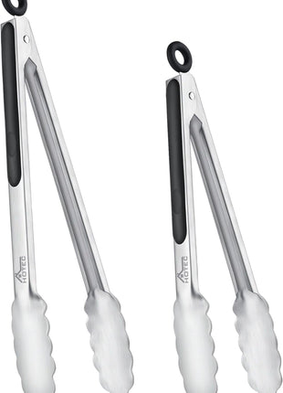 Hotec Stainless Steel Kitchen Tongs, Set of 2-9 inch and 12 inch, Locking Metal Food Tongs for Cooking, Serving, BBQ, Grill Non-Slip Grip