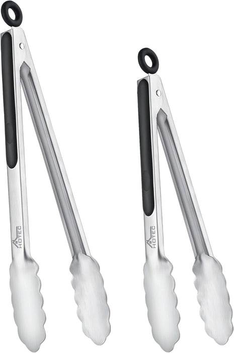 Hotec Stainless Steel Kitchen Tongs, Set of 2-9 inch and 12 inch, Locking Metal Food Tongs for Cooking, Serving, BBQ, Grill Non-Slip Grip