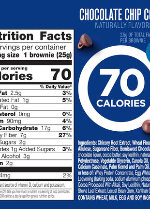 Fiber One 70 Calorie Chocolate Chip Cookie Brownies, 12 ct, 10.6 oz | 27% Daily Value of Fiber per Bar, 5g Net Carbs, Chocolatey Chips & Drizzle, Ideal Desk Drawer or Lunchbox Snack, 10.6 oz
