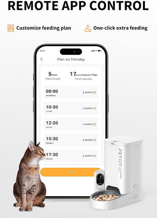 PETKIT Automatic Cat Feeder with Camera, 1080P HD Video with Night Vision, 2.4G WiFi Pet Feeder for Cat & Small Dog, 2-Way Audio & Meal Call Pet Food Dispenser with Desiccant Bag, Motion Capturing