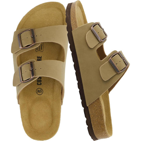 CUSHIONAIRE Lane Cork Footbed Womens Sandals Comfortable Double Buckle Slip On Sandals for Women with Arch Support and Classic Two Strap Design