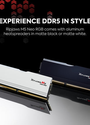G.SKILL Ripjaws M5 Neo RGB Series DDR5 RAM (AMD Expo) 96GB (2x48GB) 6000MT/s CL30-36-36-96 1.35V Desktop Computer Memory U-DIMM - Matte White (F5-6000J3036F48GX2-RM5NRW)