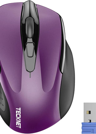 TECKNET Wireless Mouse, 2.4G Ergonomic Computer Mouse, 2600 DPI, Purple | Ergonomic Design with Side Grips, Adjustable DPI, 2-Year Battery, Compact Size, USB-A Plug & Play, Wide OS Compatibility