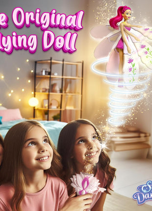Sky Dancers Flying Doll, Pull-String Toy, No Batteries, Fuchsia Fantasy | Really flies; Pull-string powered; No batteries; Indoor/outdoor play; Screen-free fun; Ages 6+