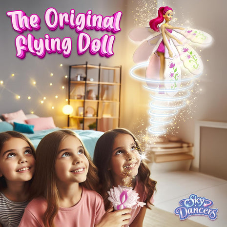 Sky Dancers Flying Doll, Pull-String Toy, No Batteries, Fuchsia Fantasy | Really flies; Pull-string powered; No batteries; Indoor/outdoor play; Screen-free fun; Ages 6+