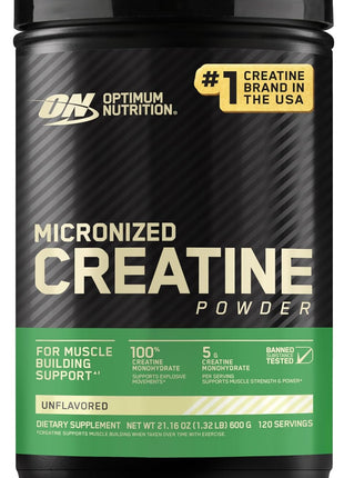 Optimum Nutrition Micronized Creatine Monohydrate Powder, Unflavored, 120 Servings, 600 Grams (Packaging May Vary)